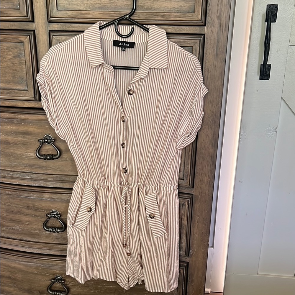 A New Day Women's Striped Tan Romper